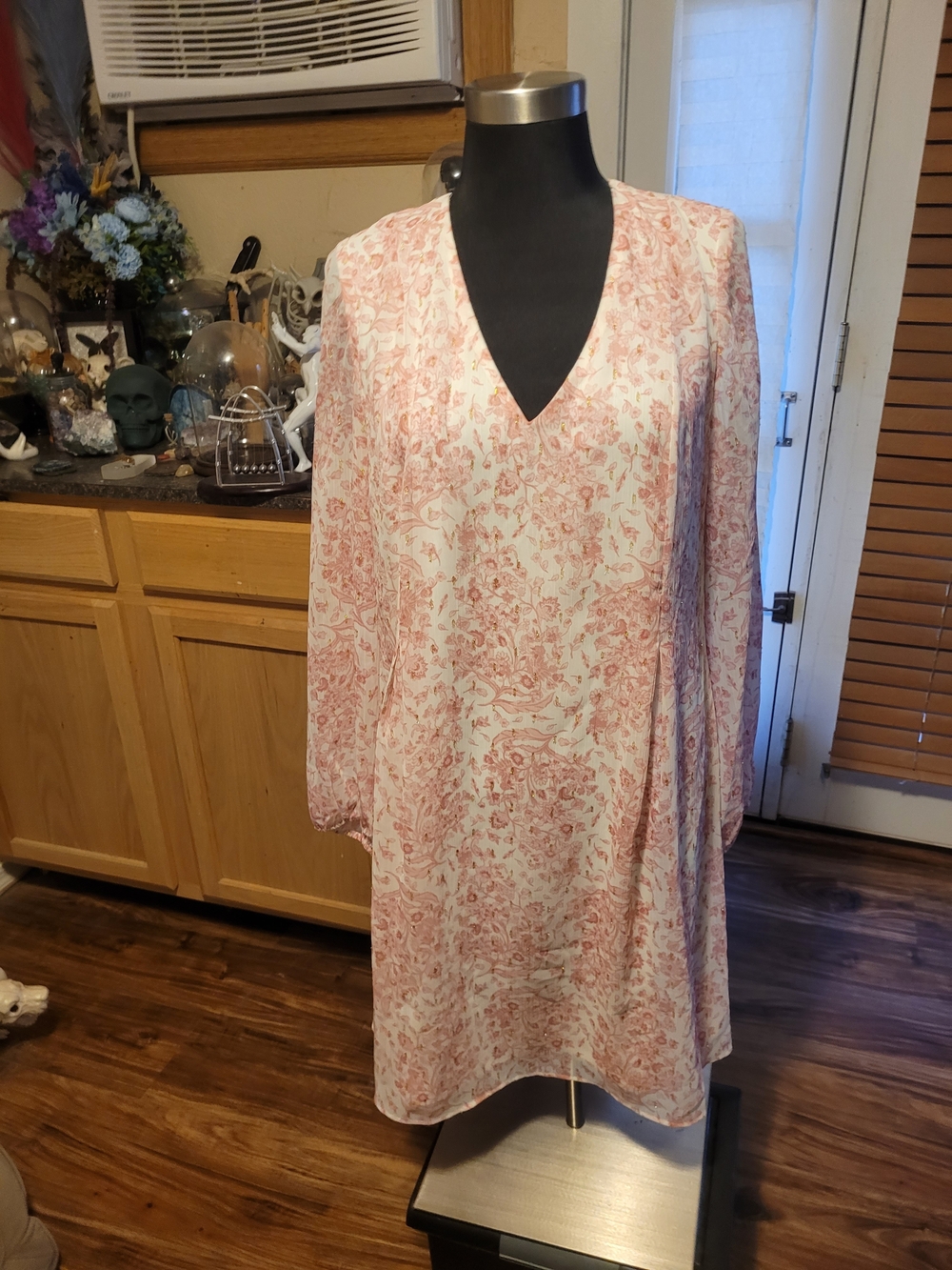 INC International Concepts Pink Floral Long Sleeve V-Neck Dress